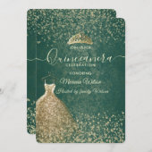 グリーン クール ゴールド シークイン ドレス ティアラ キンセアニエラ 招待状 (正面/裏面)