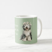 グリーン グレー 白の犬の花  コーヒーマグカップ (正面右)