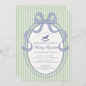 グリーン コケッタ ボウ ロッキング ホース バースデー 招待状 (正面/裏面)