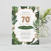 グリーン＆コッパー トロピカル リーフ 70歳の誕生日 招待状 (スタンド正面)