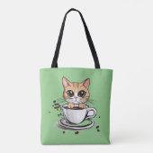 グリーン コーヒー 猫 楽しい トートバッグ (裏面)