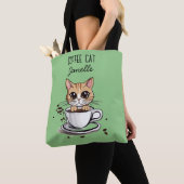 グリーン コーヒー 猫 楽しい トートバッグ (クローズアップ)