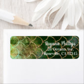 グリーン＆ゴールドのキラキラしたマーメイドの魚の鱗 ラベル (インサイチュ)