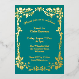 グリーン＆ゴールドのギルドローズ アールヌーボー 箔招待状