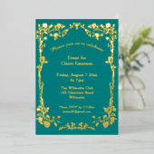 グリーン&ゴールドのギルドローズ アールヌーボー 箔招待状 (立ち正面)