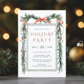 グリーン＆ゴールドのクリスマスガーランド ホリデーパーティー 招待状