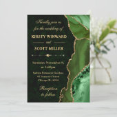グリーン＆ゴールドのグリッターアゲートと大理石のウェディング 招待状 (スタンド正面)
