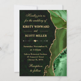 グリーン＆ゴールドのグリッターアゲートと大理石のウェディング 招待状