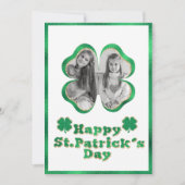 グリーン&ゴールドのグリッタークローバー写真 St. Patrick's シーズンカード (正面)
