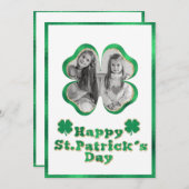 グリーン&ゴールドのグリッタークローバー写真 St. Patrick's シーズンカード (正面/裏面)