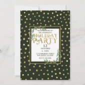 グリーン＆ゴールドのスノーハolidayパーティー 招待状 (正面)