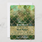 グリーン&ゴールドのマーメイドスケール グラム ブライズシャワー 招待状 (正面)