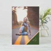 グリーン＆ゴールドの写真付き卒業発表 招待状 (スタンド正面)