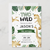 グリーン＆ゴールドの恐竜誕生日パーティー 招待状 (正面)