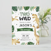 グリーン＆ゴールドの恐竜誕生日パーティー 招待状 (スタンド正面)