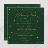 グリーン/ゴールドの散らばる星 スクエア/ラウンド ハロウィン メニュー (正面/裏面)