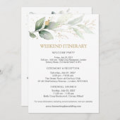 グリーン&ゴールドの結婚式週末の予定 招待状 (正面/裏面)