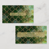 グリーン＆ゴールドの輝くマーメイドの魚の鱗 名刺 (正面/裏面)