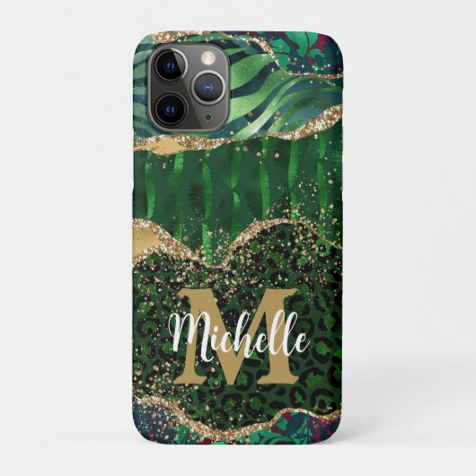 グリーン&ゴールドサファリアニマルラメ入り瑪瑙モノグラム Case-Mate iPhoneケース (裏)