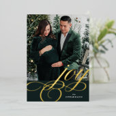 グリーン/ゴールドフォイルフェスティバルフローリッシュジョイホリデーカード 箔シーズンカード (立ち正面)