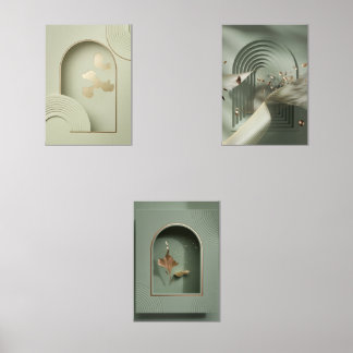 グリーン&ゴールドフォイルミニマリストウォールアート