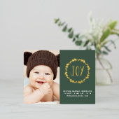 グリーン&ゴールドフォイルモダン初めてのクリスマス 箔シーズンポストカード (立ち正面)