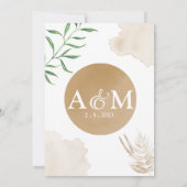 グリーン ゴールドフレーム 水彩 結婚式のSave the Date 招待状 (裏面)