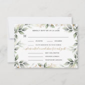 グリーン＆ゴールド3 3つの食事の選択 ルスティックウェディング 出欠カード (正面)
