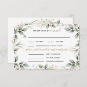 グリーン＆ゴールド3 3つの食事の選択 ルスティックウェディング 出欠カード (正面/裏面)