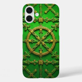 グリーン&ゴールド アイリッシュ ケルト シャムロック iPhone 16 PLUSケース