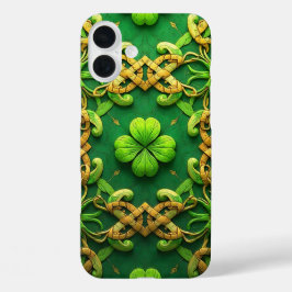 グリーン&ゴールド アイリッシュ ケルト シャムロック iPhone 16 PLUSケース