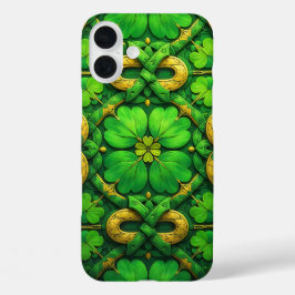 グリーン&ゴールド アイリッシュ ケルト シャムロック iPhone 16 PLUSケース