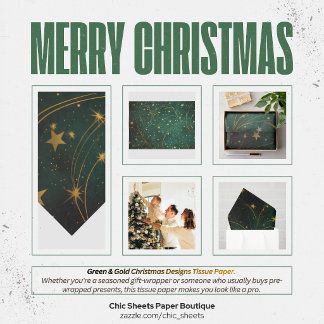 グリーン&ゴールド クリスマスデザイン ティッシュペーパー 薄葉紙