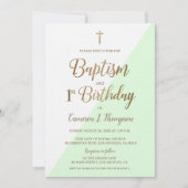 グリーン ゴールド クロス 洗礼 1歳 誕生日 招待状 (正面)