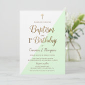 グリーン ゴールド クロス 洗礼 1歳 誕生日 招待状 (スタンド正面)