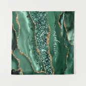 グリーン ゴールド グリッター マーブル カスタムネーム タペストリー (正面(横))