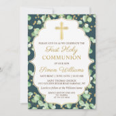 グリーン ゴールド グリッター 初めての聖体拝領 招待状 (正面)