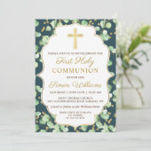 グリーン ゴールド グリッター 初めての聖体拝領 招待状 (スタンド正面)