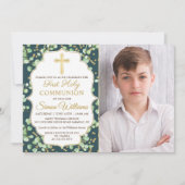グリーン ゴールド グリッター 初領聖体礼拝 招待状 (正面)