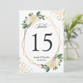 グリーン ゴールド シック フラワー モダン 5x7 テーブル ナンバー 招待状 (スタンド正面)