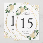 グリーン ゴールド シック フラワー モダン 5x7 テーブル ナンバー 招待状 (正面/裏面)