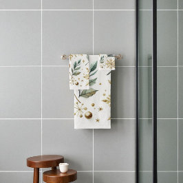 グリーン ゴールド スノーフレーク フローラル ホリデー バスタオルセット