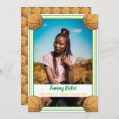 グリーン＆ゴールド バスケットボール 卒業 案内状 (正面/裏面)