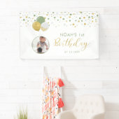グリーン&ゴールド バルーン 1歳 誕生日 フォト バナー 横断幕 (インサイチュ)
