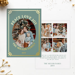 グリーン&ゴールド ピース ラブ ジョイ オバール 写真 クリスマス 箔シーズンカード
