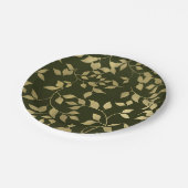 グリーン＆ゴールド フォイル ボタニカル リーフ ウェディング ペーパープレート (アングル)