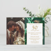 グリーン ゴールド フラワーズ エレガント 50周年 2枚の写真 招待状 (スタンド正面)
