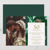 グリーン ゴールド フラワーズ エレガント 50周年 2枚の写真 招待状 (正面/裏面)