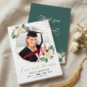 グリーン ゴールド フローラル 卒業写真 感謝 招待状