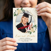 グリーン ゴールド フローラル 卒業写真 感謝 招待状